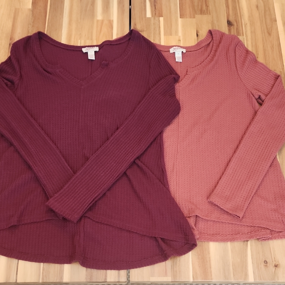 TWO! NWOT Juniors Arizona Jean Co Waffle Henley Long Sleeve Blouses - Size L